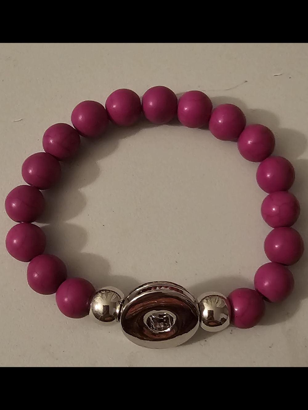Magenta Beaded Stretch Bracelet with Silver Accent Snap